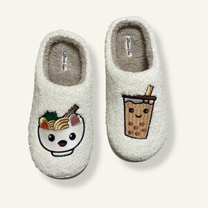 Cozy White Slippers with Fun Embroidery